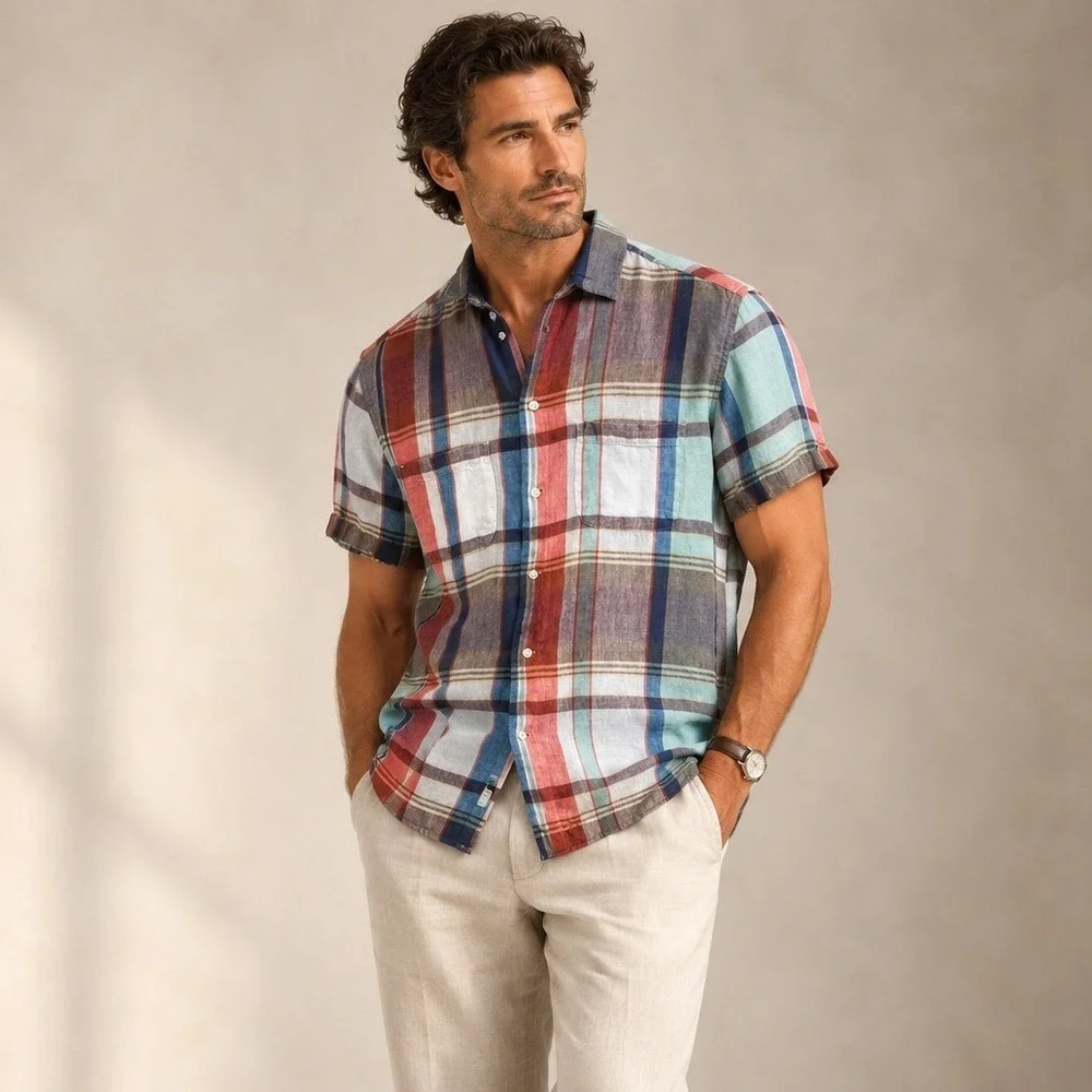 J.Crew Button Down Mens Small Multi Color Baird McNutt Irish Linen Plaid preppy